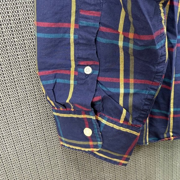 J.Crew Mens Large Navy Multicolor Plaid Button-Down Long-Sleeve Shirt - Picture 5 of 8